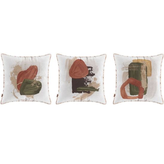 Conjunto Kit com 03 almofadas Manufadas em tecido veludo com viés 52x52 cm Vanessa estampadas