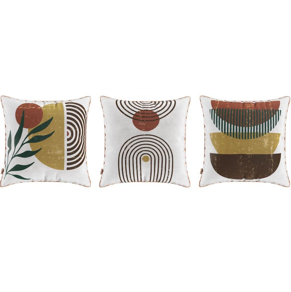 Conjunto Kit com 03 almofadas Manufadas em tecido veludo com viés 52x52 cm Bianca estampadas