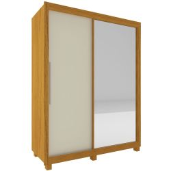 Guarda Roupa Solteiro Gelius Royale com 149 cm de Largura 2 portas de correr 3 gavetas com espelho pés Naturale Off White