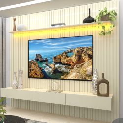 Painel Home Gelius Nobre Ripado com ripas autênticas largura de 230 cm para TV de até 85 polegadas OFF White