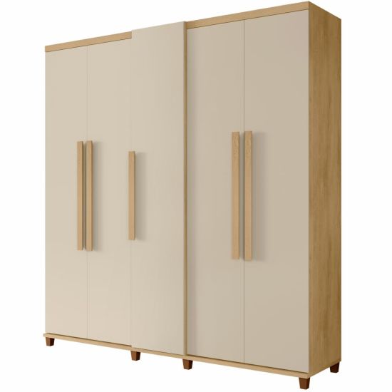 Guarda Roupas de Casal RV Móveis Munique 5 portas com sapateira 3 gavetas larguras de 2,28 metros com pês Cinamomo OFF White
