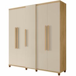 Guarda Roupas de Casal RV Móveis Munique 5 portas com sapateira 3 gavetas larguras de 2,28 metros com pês Cinamomo OFF White