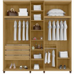 Guarda Roupas de Casal RV Móveis Munique 5 portas com sapateira 3 gavetas larguras de 2,28 metros com pês Cinamomo OFF White