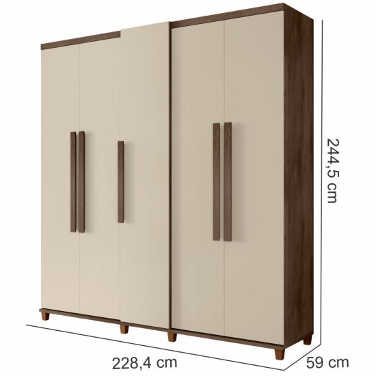 Guarda Roupas de Casal RV Móveis Munique 5 portas com sapateira 3 gavetas larguras de 2,28 metros com pês Freijo OFF White