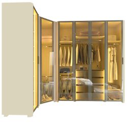 Guarda Roupa Roupeiro Casal Gelius Innova de canto com 6 portas reflecta LED modulo 2 com larguras de 260 x 140 cm OFF White