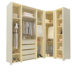 Guarda Roupa Roupeiro Casal Gelius Innova de canto com 6 portas reflecta LED modulo 2 com larguras de 260 x 140 cm OFF White