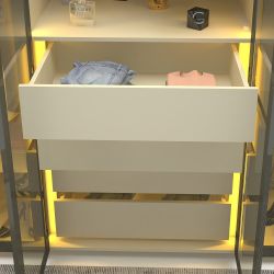 Guarda Roupa Roupeiro Casal Gelius Innova de canto com 6 portas reflecta LED modulo 2 com larguras de 260 x 140 cm OFF White