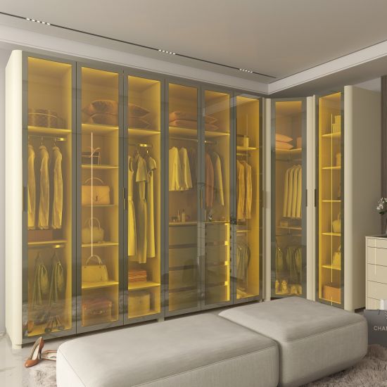 Guarda Roupa Roupeiro Casal Gelius Innova de canto com 8 portas reflecta LED modulo 2 com larguras de 340 x 140 cm OFF White 