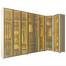 Guarda Roupas de Casal Gelius Platinum 2 portas com vidro reflecta de correr 3 gavetas LED e pés OFF White