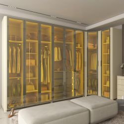 Guarda Roupas de Casal Gelius Platinum 2 portas com vidro reflecta de correr 3 gavetas LED e pés OFF White