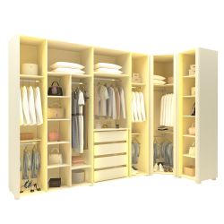 Guarda Roupas de Casal Gelius Platinum 2 portas com vidro reflecta de correr 3 gavetas LED e pés OFF White