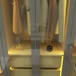 Guarda Roupas de Casal Gelius Platinum 2 portas com vidro reflecta de correr 3 gavetas LED e pés OFF White