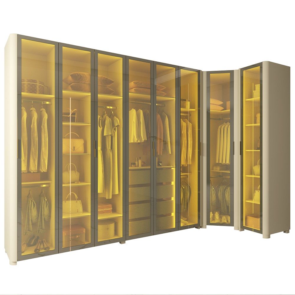 Guarda Roupas de Casal Gelius Platinum 2 portas com vidro reflecta de correr 3 gavetas LED e pés OFF White