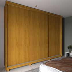 Guarda Roupa Roupeiro de Casal Gelius Platinum 100% MDF com 3 portas de correr e pés Naturalle OFF White