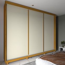 Guarda Roupa Roupeiro de Casal Gelius Platinum 100% MDF com 3 portas de correr e pés Naturalle OFF White