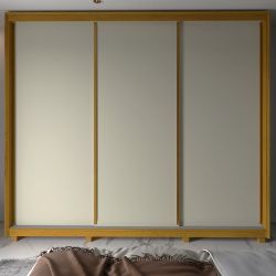Guarda Roupa Roupeiro de Casal Gelius Platinum 100% MDF com 3 portas de correr e pés Naturalle OFF White
