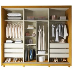 Guarda Roupa Roupeiro de Casal Gelius Platinum 100% MDF com 3 portas de correr e pés Naturalle OFF White
