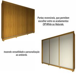 Guarda Roupa Roupeiro de Casal Gelius Platinum 100% MDF com 3 portas de correr e pés Naturalle OFF White