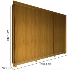 Guarda Roupa Roupeiro de Casal Gelius Platinum 100% MDF com 3 portas de correr e pés Naturalle OFF White