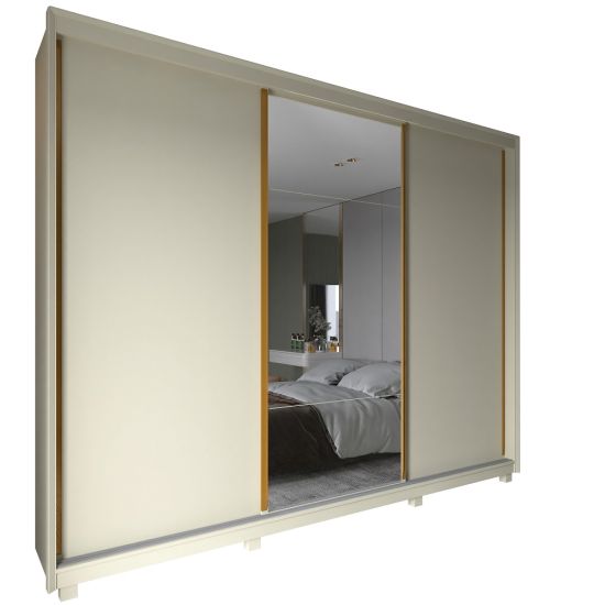 Guarda Roupa Roupeiro de Casal Gelius Platinum 100% MDF com 3 portas de correr espelho e pés OFF White