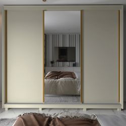 Guarda Roupa Roupeiro de Casal Gelius Platinum 100% MDF com 3 portas de correr espelho e pés OFF White