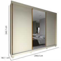Guarda Roupa Roupeiro de Casal Gelius Platinum 100% MDF com 3 portas de correr espelho e pés OFF White