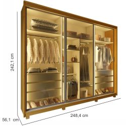 Guarda Roupa Roupeiro de Casal Gelius Platinum 100% MDF com 3 portas reflecta de correr LED e pés Naturale