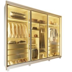 Guarda Roupa Roupeiro de Casal Gelius Platinum 100% MDF com 3 portas reflecta de correr LED e pés OFF White