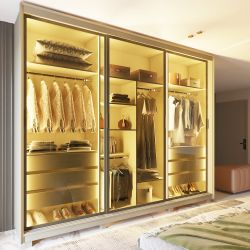 Guarda Roupa Roupeiro de Casal Gelius Platinum 100% MDF com 3 portas reflecta de correr LED e pés OFF White