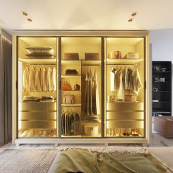 Guarda Roupa Roupeiro de Casal Gelius Platinum 100% MDF com 3 portas reflecta de correr LED e pés OFF White