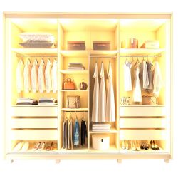 Guarda Roupa Roupeiro de Casal Gelius Platinum 100% MDF com 3 portas reflecta de correr LED e pés OFF White