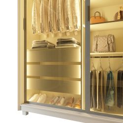 Guarda Roupa Roupeiro de Casal Gelius Platinum 100% MDF com 3 portas reflecta de correr LED e pés OFF White