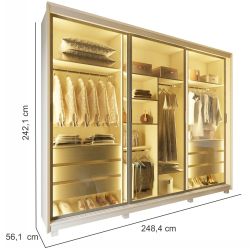 Guarda Roupa Roupeiro de Casal Gelius Platinum 100% MDF com 3 portas reflecta de correr LED e pés OFF White