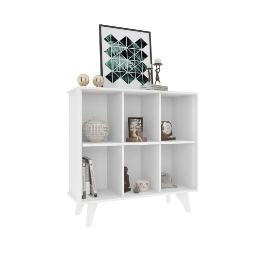 Aparador Organizador RV Móveis Panamá com nicho e prateleiras pés estilo retro Branco