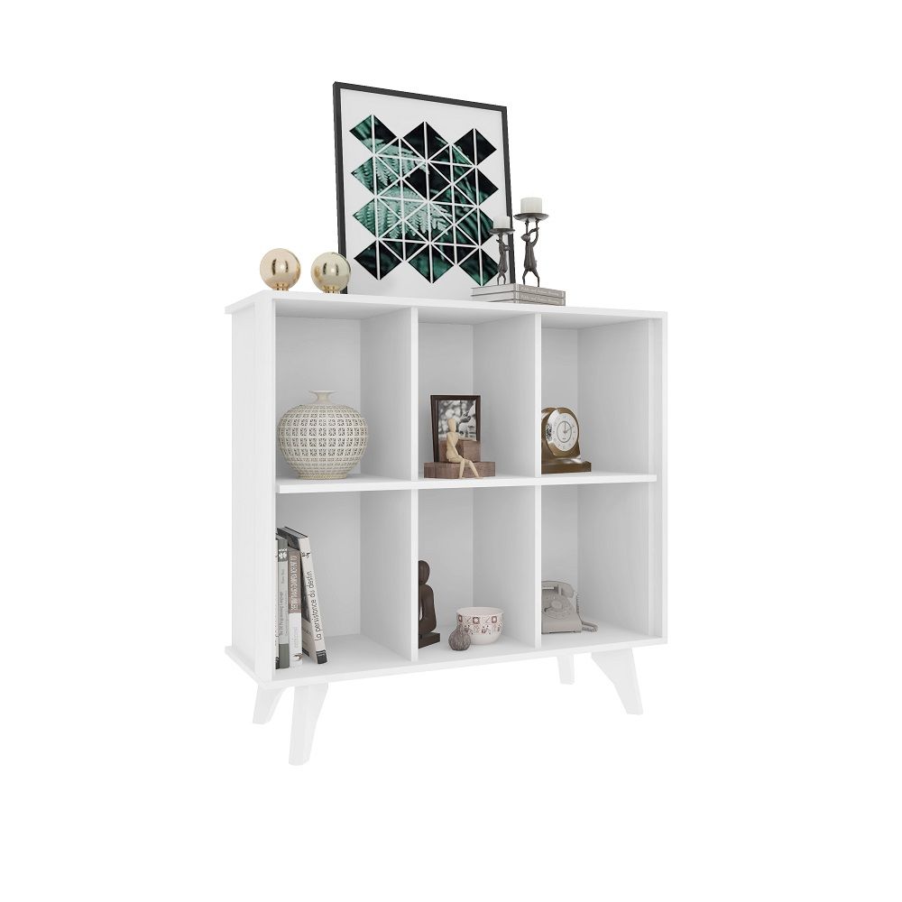 Aparador Organizador RV Móveis Panamá com nicho e prateleiras pés estilo retro Branco