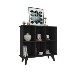Aparador Organizador RV Móveis Panamá com nicho e prateleiras pés estilo retro Preto