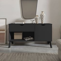 Aparador Buffet Organizador RV Móveis London com porta gaveta e pês de madeira maciça Preto