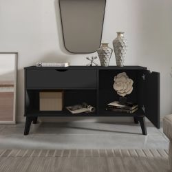 Aparador Buffet Organizador RV Móveis London com porta gaveta e pês de madeira maciça Preto