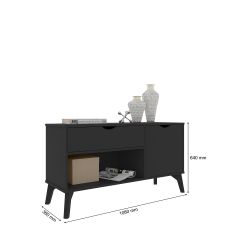 Aparador Buffet Organizador RV Móveis London com porta gaveta e pês de madeira maciça Preto