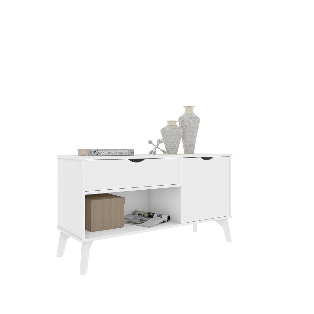 Aparador Buffet Organizador RV Móveis London com porta gaveta e pês de madeira maciça Branco