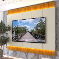 Painel Gelius Magnifico Tecnológico 100% MDF largura de 220 cm com LED Naturale/OFF White