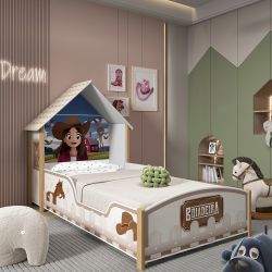 Cama infantil com proteção lateral e cabeceira Gelius Boiadeira 100% MDF pés de madeira maciça Branca