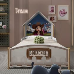 Cama infantil com proteção lateral e cabeceira Gelius Boiadeira 100% MDF pés de madeira maciça Branca