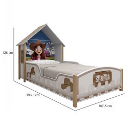 Cama infantil com proteção lateral e cabeceira Gelius Boiadeira 100% MDF pés de madeira maciça Branca