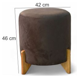Puff banqueta Conflex Coral redondo em tecido veludo pés de madeira maciça Chocolate