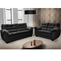 Conjunto Sofá Hellen Premium 3 e 2 lugares em tecido Platinium Preto