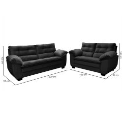 Conjunto Sofá Hellen Premium 3 e 2 lugares em tecido Platinium Preto