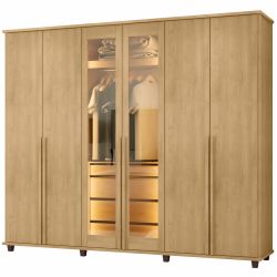 Guarda Roupa de Casal RV Móveis Bélgica 06 portas sendo 02 portas de vidro reflecta 4 gavetas co LED Cinamomo