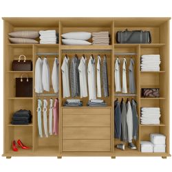 Guarda Roupa de Casal RV Móveis Bélgica 06 portas sendo 02 portas de vidro reflecta 4 gavetas co LED Cinamomo