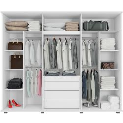 Guarda Roupa de Casal RV Móveis Bélgica 06 portas sendo 02 portas de vidro reflecta 4 gavetas co LED Branco